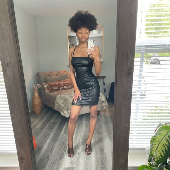 Black Faux Latex Mini Dress - Picture 1 of 9
